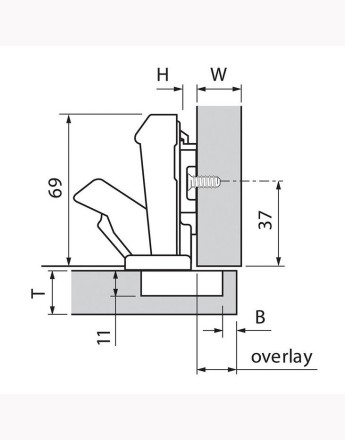 Blum 170° cliptop full overlay wide angle hinge, screw-on (71T6550) 