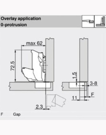 Blum 155° full overlay zero protrusion CLIP Top BLUMOTION wide angle hinge soft-close screw-on (71B7550) 