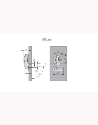 Self-closing hinge/hydraulic angular 90° 