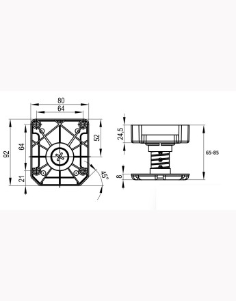 Heavy duty plastic black adjustable plinth feet leg, up to 450, 50-75mm, 65-85mm, 85-125mm and 125-195mm