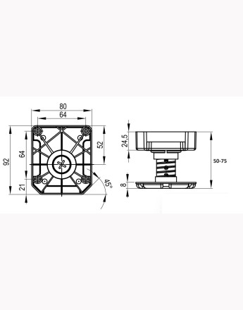 Heavy duty plastic black adjustable plinth feet leg, up to 450, 50-75mm, 65-85mm, 85-125mm and 125-195mm