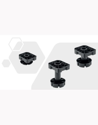 Heavy duty plastic black adjustable plinth feet leg, up to 450, 50-75mm, 65-85mm, 85-125mm and 125-195mm - set of 4