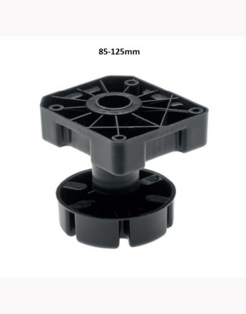 Heavy duty plastic black adjustable plinth feet leg, up to 450, 50-75mm, 65-85mm, 85-125mm and 125-195mm - set of 4