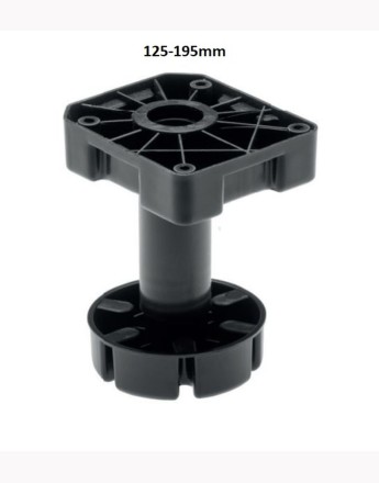 Heavy duty plastic black adjustable plinth feet leg, up to 450, 50-75mm, 65-85mm, 85-125mm and 125-195mm - set of 4