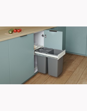 Kitchen waste bin - soft close - 400mm cabinet - 3 compartments (JC601)