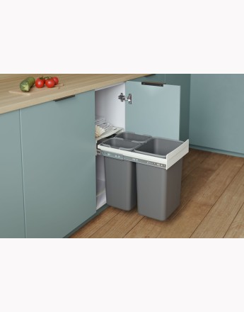 Kitchen waste bin - soft close - 400mm cabinet - 3 compartments (JC601)