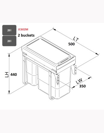 Kitchen waste bin - soft close - 400mm cabinet - 2 compartments (JC602)