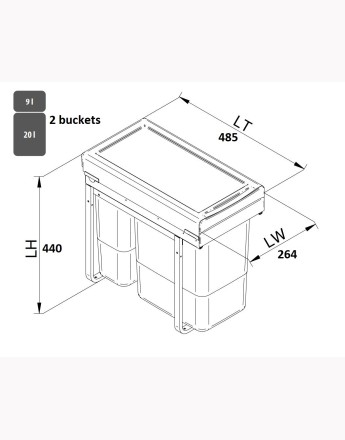 Kitchen waste bin - soft close - 300mm cabinet - 2 compartments (JC603)