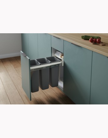 Kitchen waste bin - soft close - 300mm cabinet - 3 compartments (JC604)