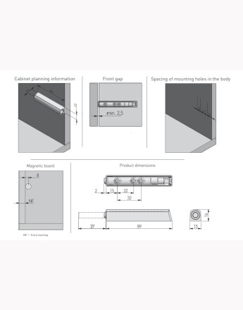 Bumper, long, adapter, gray - with rubber or with magnet