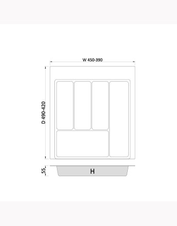 MAX - new, sturdy cutlery tray - allow the cutting of edges - size: 400mm-900mm, graphite