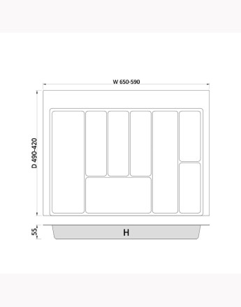 MAX - new, sturdy cutlery tray - allow the cutting of edges - size: 400mm-900mm, graphite