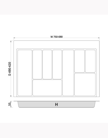 MAX - new, sturdy cutlery tray - allow the cutting of edges - size: 400mm-900mm, graphite