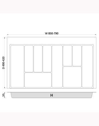 MAX - new, sturdy cutlery tray - allow the cutting of edges - size: 400mm-900mm, graphite