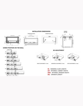 Undermount drawer runners soft close - 3D slide - up to 19mm board - up to 40kg